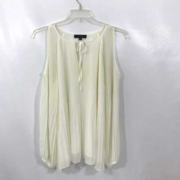 Sanctuary Accordion Pleat Cold Shoulder Tunic Blouse Ivory L - Picture 3 of 10
